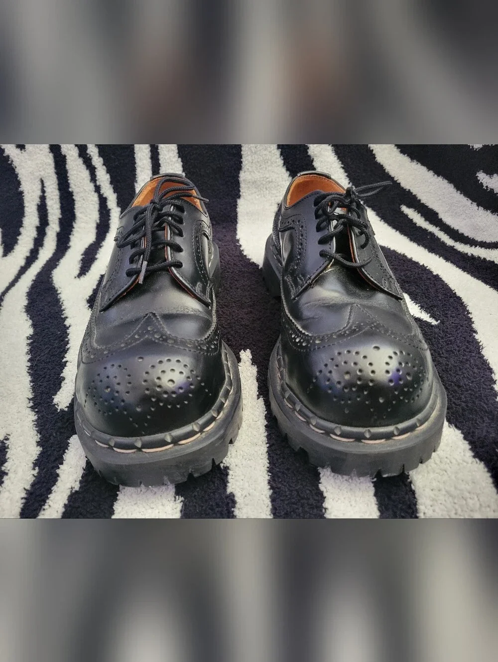 *RARE* Vintage 90s Gripfast MIE Black Leather Steel Toe Brogue Shoes UK 4/US W6
